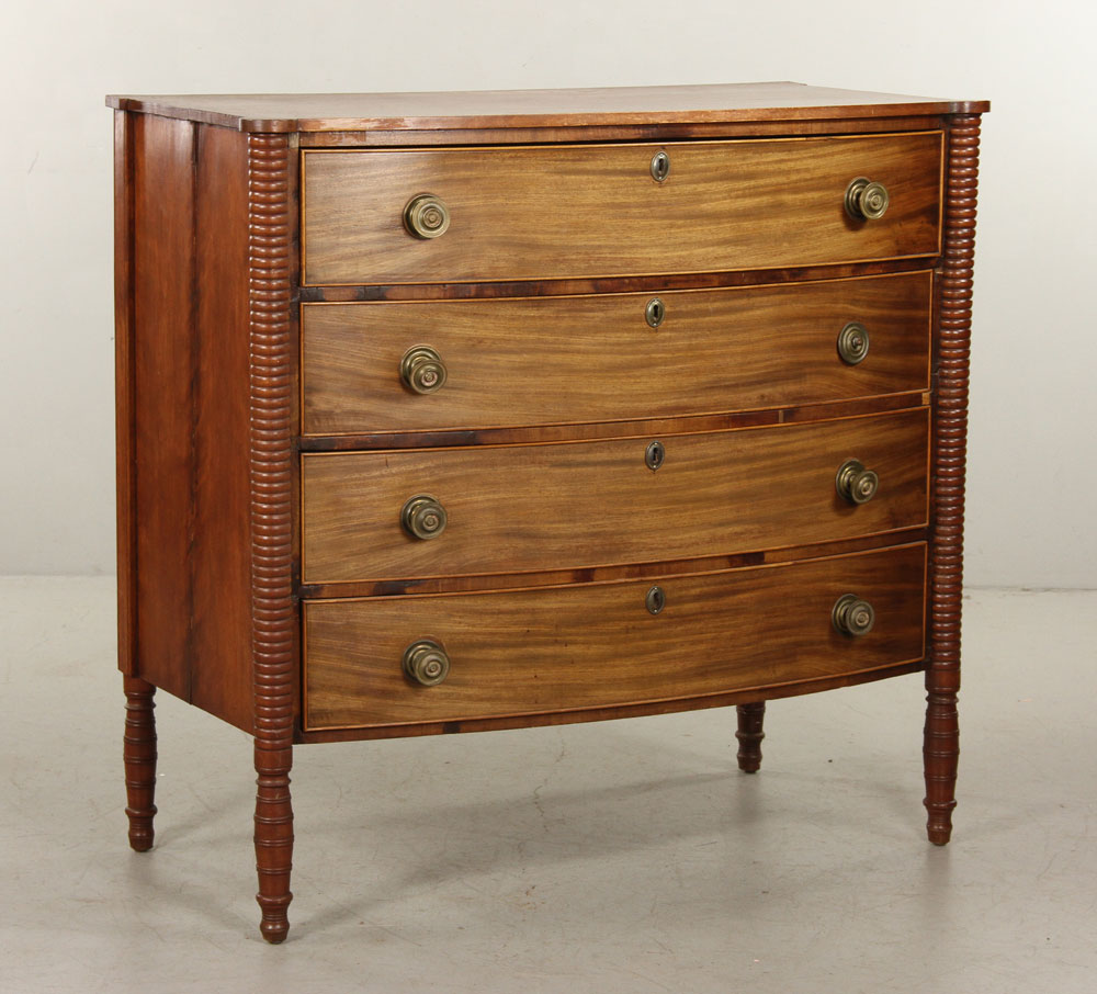 Appraisal: - Sheraton Mahogany Bow Front Chest Sheraton bow front chest