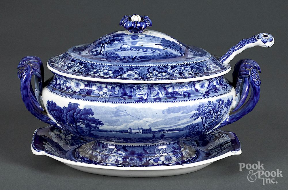 Appraisal: Blue Staffordshire English scenery tureen etc Blue Staffordshire English scenery