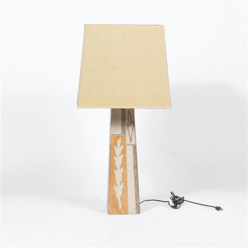 Appraisal: RITA SARGEN - STUDIO POTTERY TABLE LAMP WITH MODERNIST ORANGE