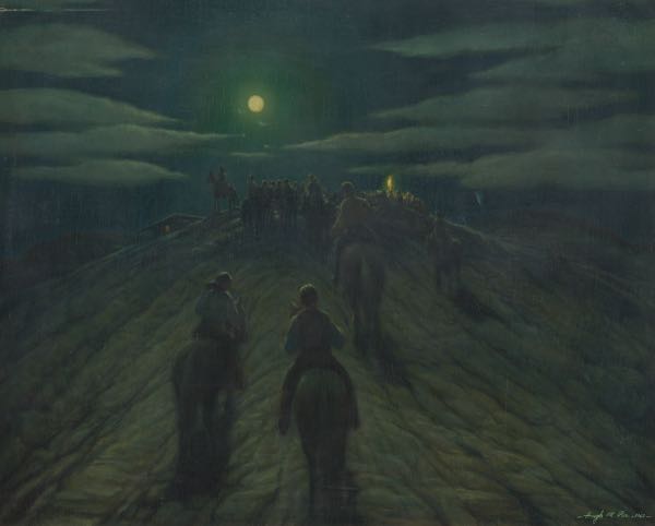 Appraisal: Hugh M Poe American - x image Night Riders Oil