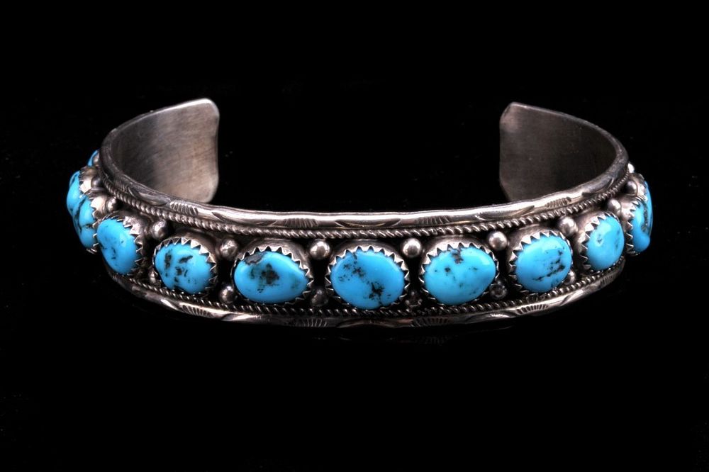 Appraisal: Navajo Dorothy Spencer Silver Turquoise Bracelet For your consideration is