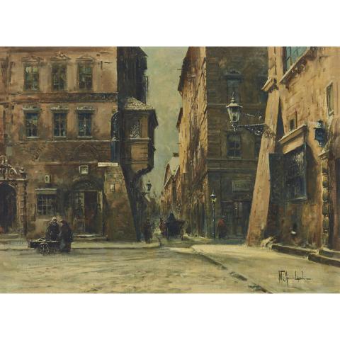 Appraisal: Wladyslaw Chmielinski - CITY SQUARE IN SNOW WARSAW Polish Oil