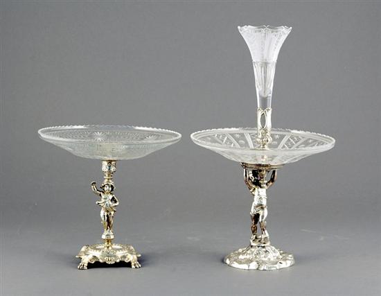 Appraisal: Silverplate epergne and compote etched crystal vase and bowl supported