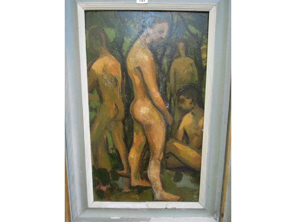 Appraisal: An oil painting on board after Cezanne's Bathers signed bottom