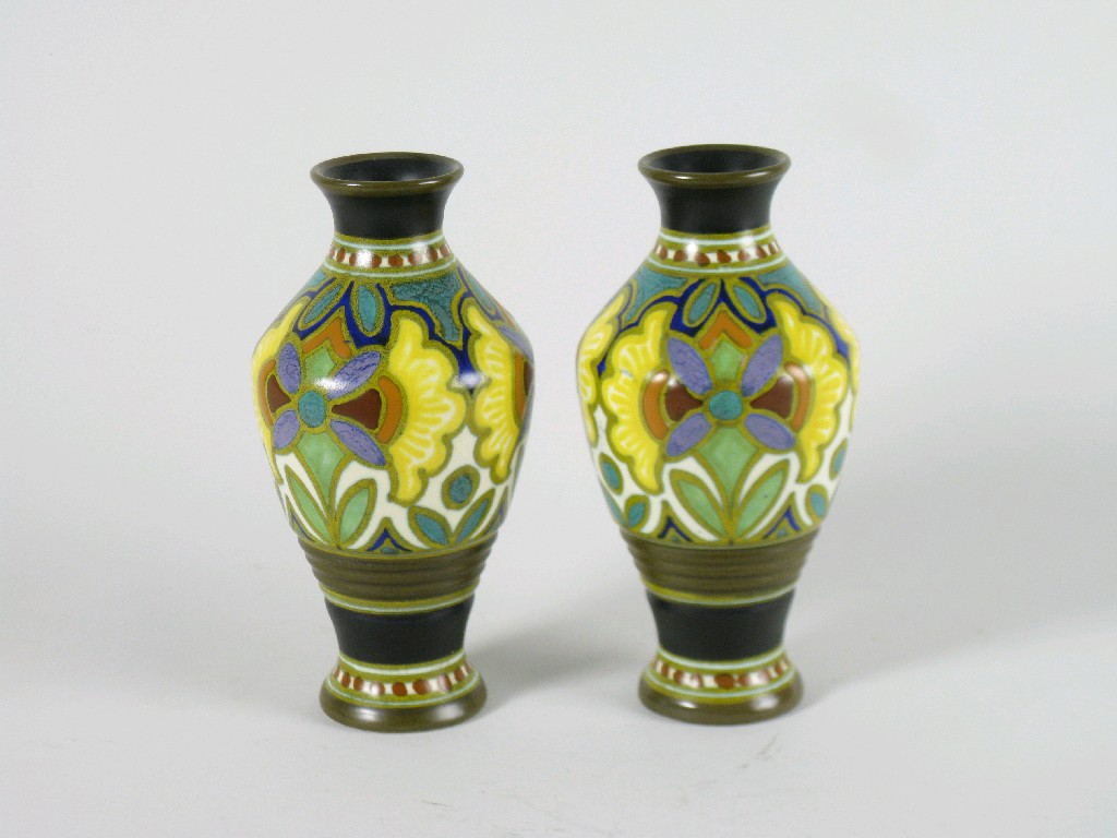 Appraisal: Pair of Gouda Vases inverted baluster with stylised floral decoration