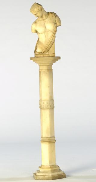 Appraisal: MARBLE Tall marble pedestal topped by Romanesque male figure overall