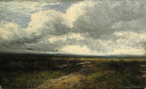 Appraisal: English School th Century An extensive landscape with storm clouds