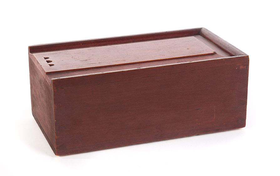 Appraisal: AMERICAN CANDLE BOX Mid th century pine and poplar Dovetailed