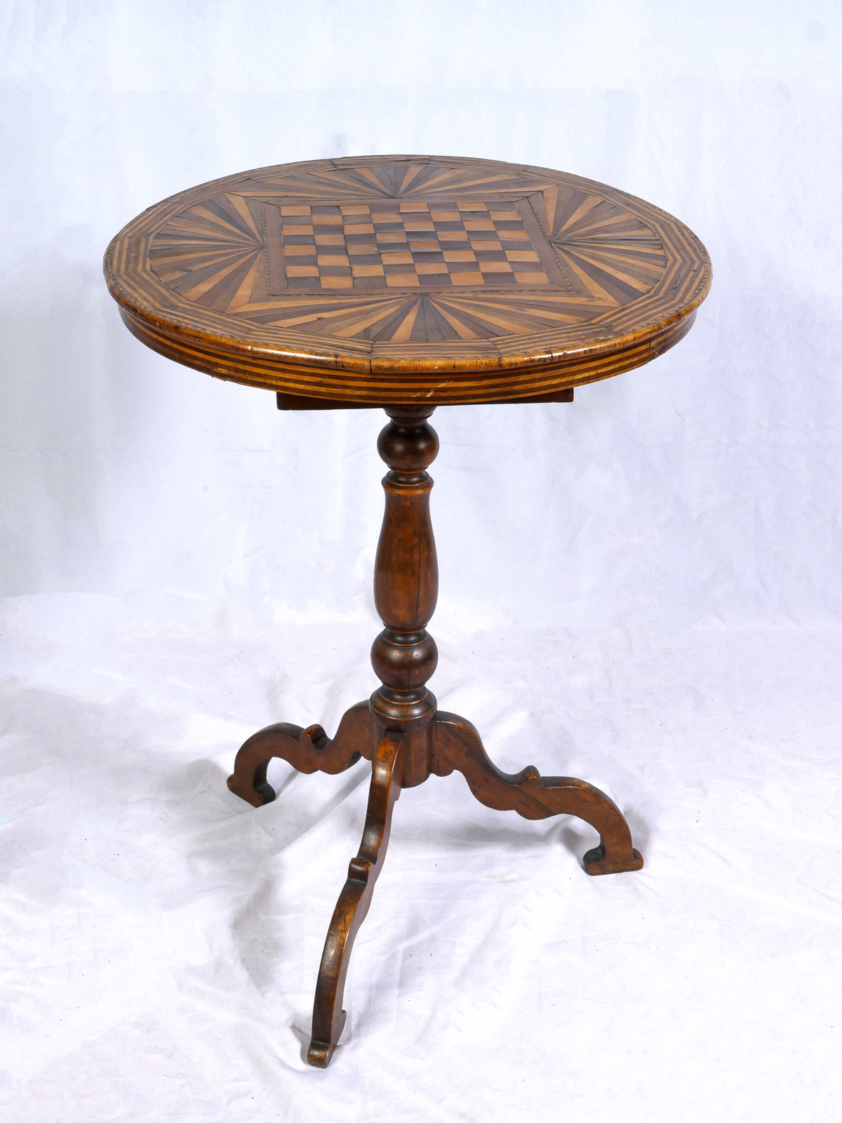 Appraisal: TH C PARQUETRY INLAID TILT-TOP SPECIMEN GAME TABLE Flip-top game