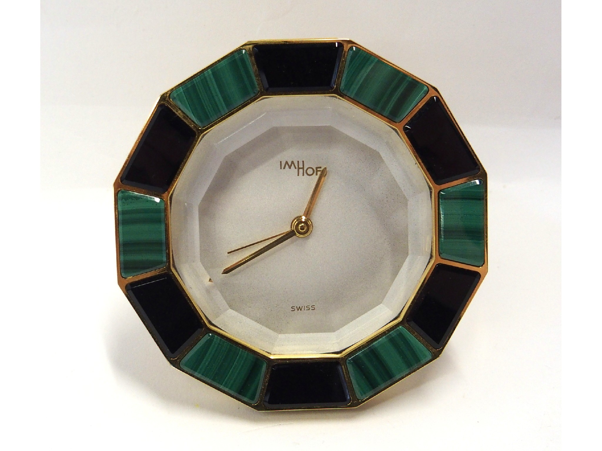 Appraisal: Boxed Imhof clock with faux malachite decoration