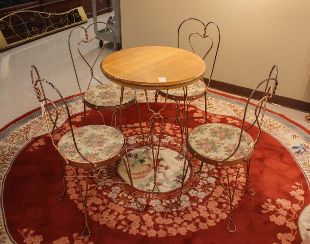 Appraisal: FIVE-PIECE CAFE TABLE AND FOUR CHAIRS SET American second quarter