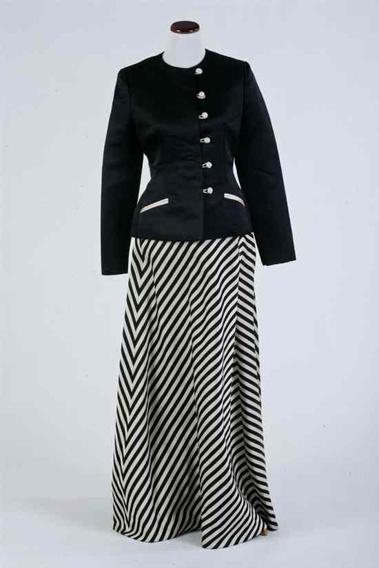 Appraisal: VINTAGE BILL BLASS BLACK AND CREAM SILK SATIN SKIRT AND