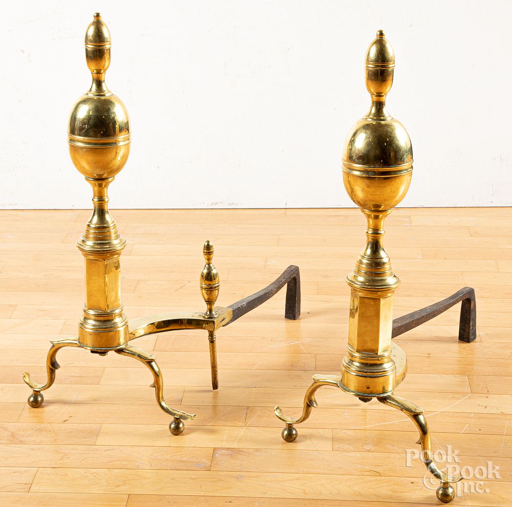 Appraisal: Pair of large Federal brass lemon top andirons Pair of