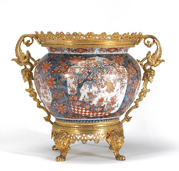 Appraisal: A Japanese Imari porcelain gilt bronze mounted jardini re Meiji