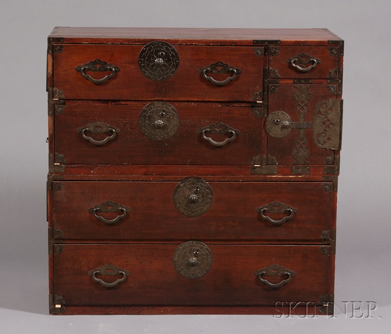 Appraisal: Chest of Drawers Japan th century two-part tansu Sendai type