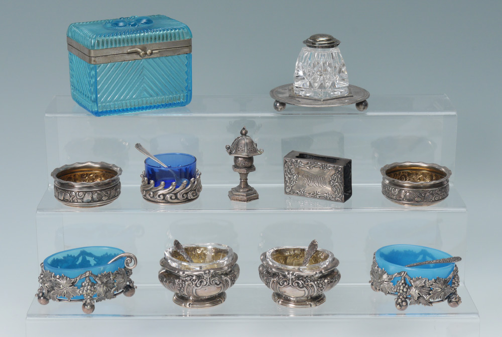 Appraisal: PC STERLING SILVER AND GLASS OPEN SALTS Estate lot of