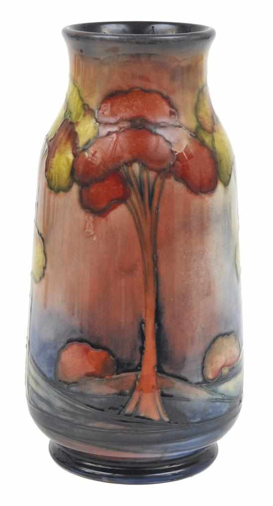 Appraisal: A MOORCROFT EVENTIDE PATTERN VASE CIRCA Of tapering tubular form