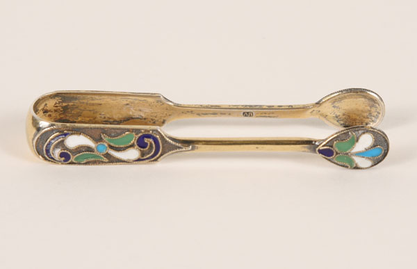 Appraisal: Alexander Lubavin Russian silver enameled tongs circa Marks for Lubavin