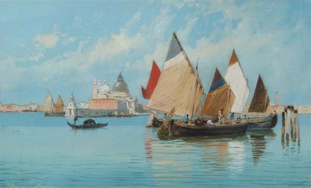 Appraisal: NATALE GAVAGNIN ITALIAN - - Fishing boats Venice signed gouache