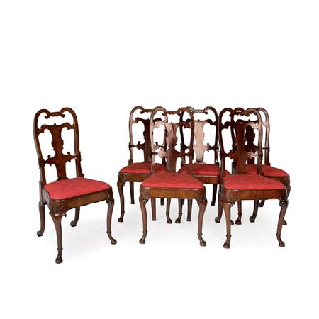 Appraisal: Set of Six Continental Rococo Mahogany and Walnut Dining Chairs