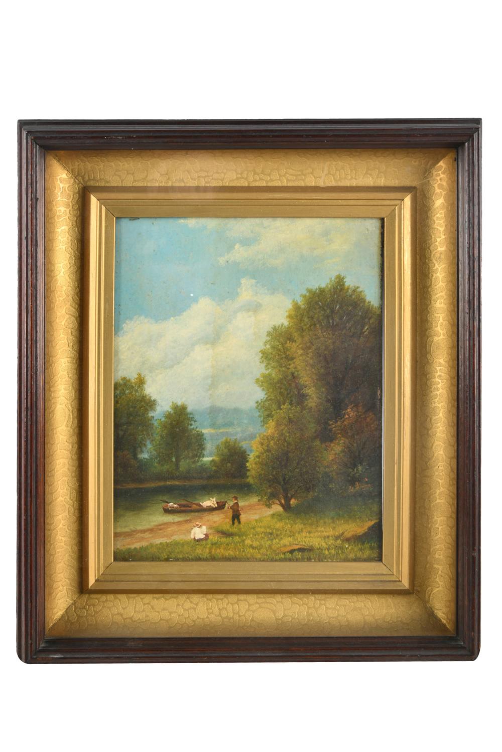 Appraisal: H M KNIGHT TH CENTURY LANDSCAPE WITH FIGURESoil on panel