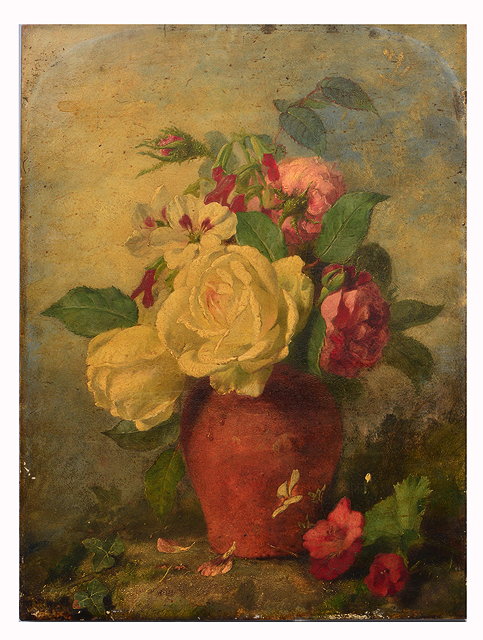 Appraisal: AN EARLY TH CENTURY STILL LIFE OF ROSES with terracotta