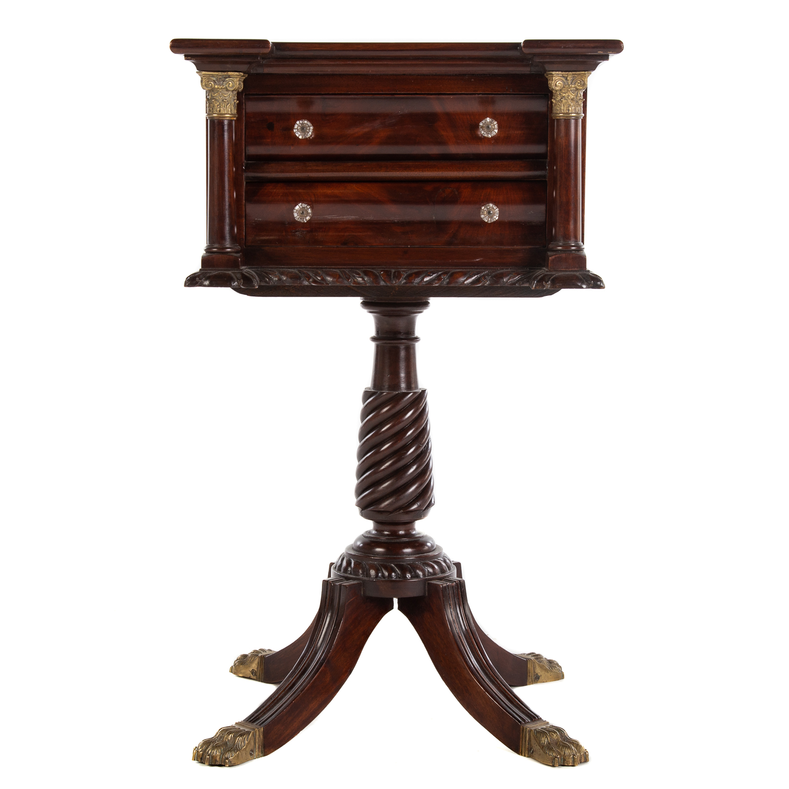 Appraisal: AMERICAN CLASSICAL REVIVAL MAHOGANY WORK TABLE Late th century two-