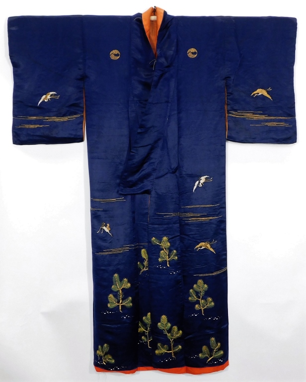 Appraisal: JAPANESE MEIJI PERIOD NAVY BLUE UCHIKAKE KIMONO Japan Circa Very