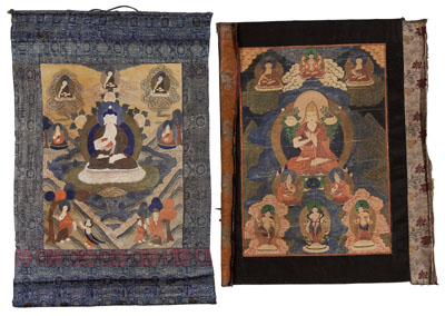 Appraisal: Two Thangkas Tibetan th century ink and pigment on cotton