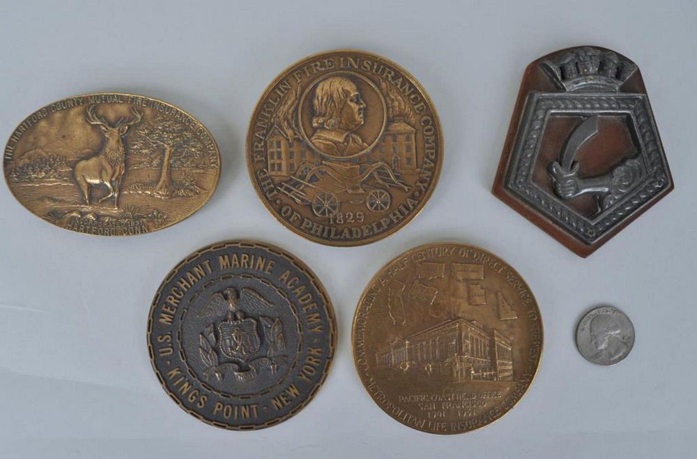 Appraisal: Five Assorted Nautical Themed Brass Plaques comprising Hartford Co Mutual