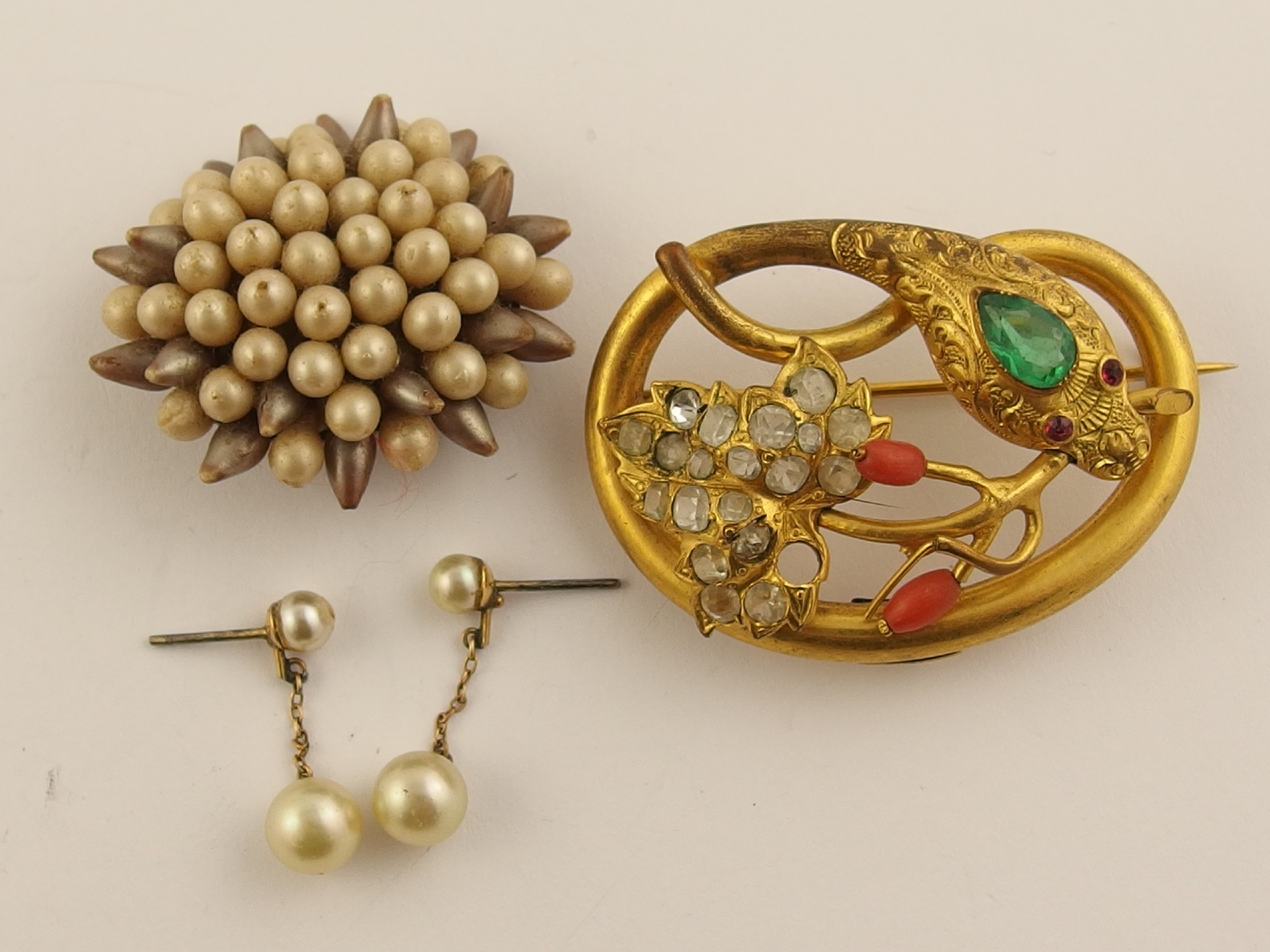 Appraisal: A Victorian gold plated paste set snake brooch and other