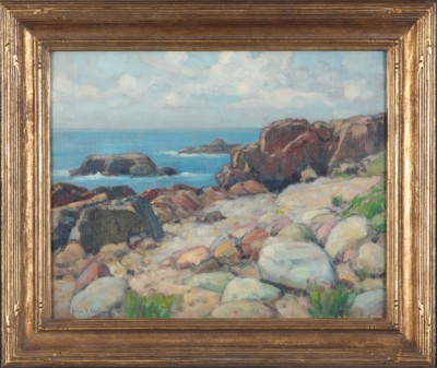 Appraisal: Salty Rocks oil on board x SLL estate stamp verso