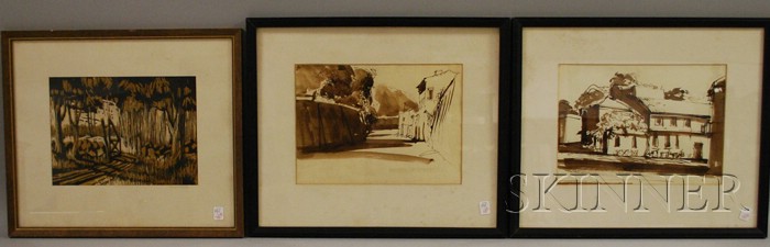 Appraisal: Two Framed Bruce Tibbetts Watercolor on Paper Village Scenes and