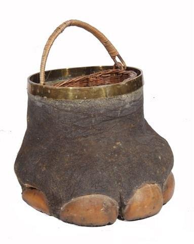 Appraisal: AN OLD BRASS MOUNTED ELEPHANT FOOT WASTE PAPER BASKET with