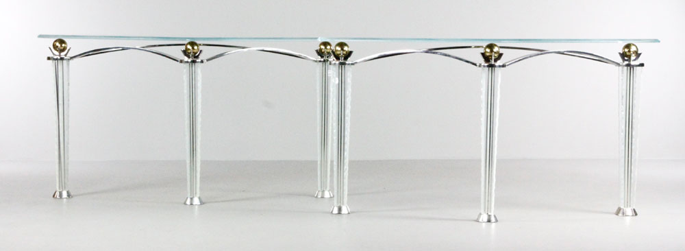 Appraisal: - Pair of Designer Chrome and Glass Side Tables Pair