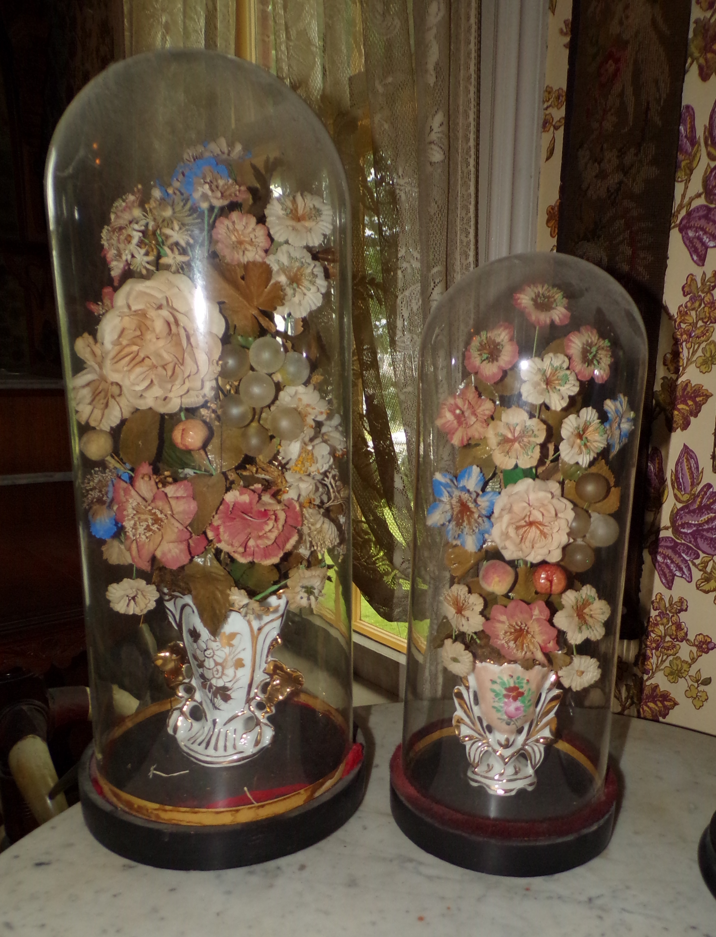 Appraisal: Victorian floral arrangements in porcelain vase mixed media set in