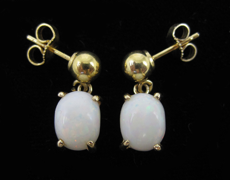 Appraisal: PAIR OF OPAL AND FOURTEEN KARAT GOLD EARRINGS each with