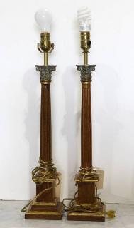 Appraisal: Pair of Classical style partial gilt table lamps each having