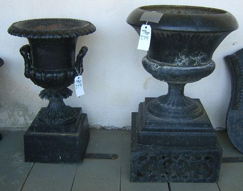 Appraisal: Four cast iron garden urns late th c two -