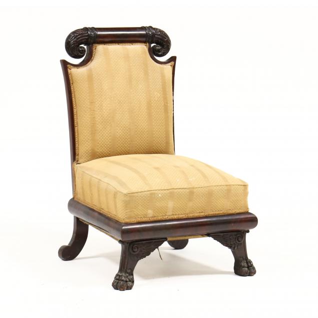 Appraisal: AMERICAN LATE CLASSICAL SLIPPER CHAIR Circa s mahogany mahogany veneer