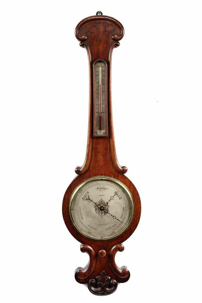 Appraisal: ENGLISH BANJO BAROMETER - Victorian Rosewood Banjo Barometer Thermometer Station