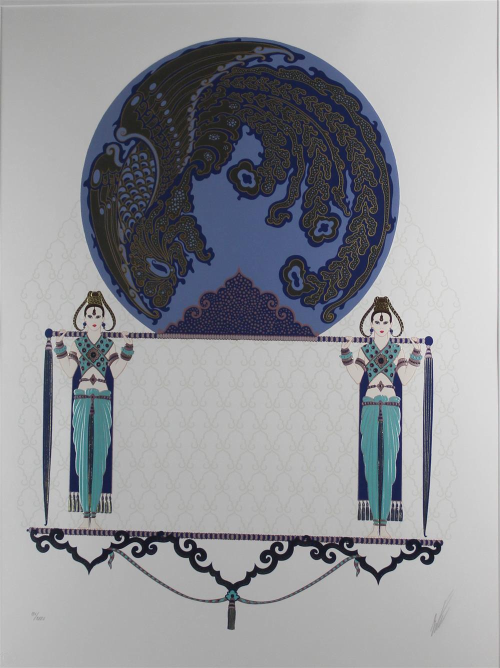 Appraisal: ERTE FRENCH BLUE ASIA Print x in sight Framed lower