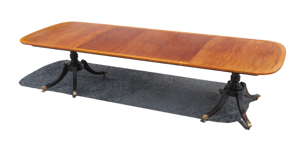 Appraisal: BAKER COLLECTIONS EDITION MAHOGANY DINING TABLE Banded mahogany top double