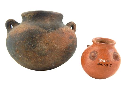 Appraisal: TRIBAL Two Mesoamerican terracotta pots both with possible deaccession numbers