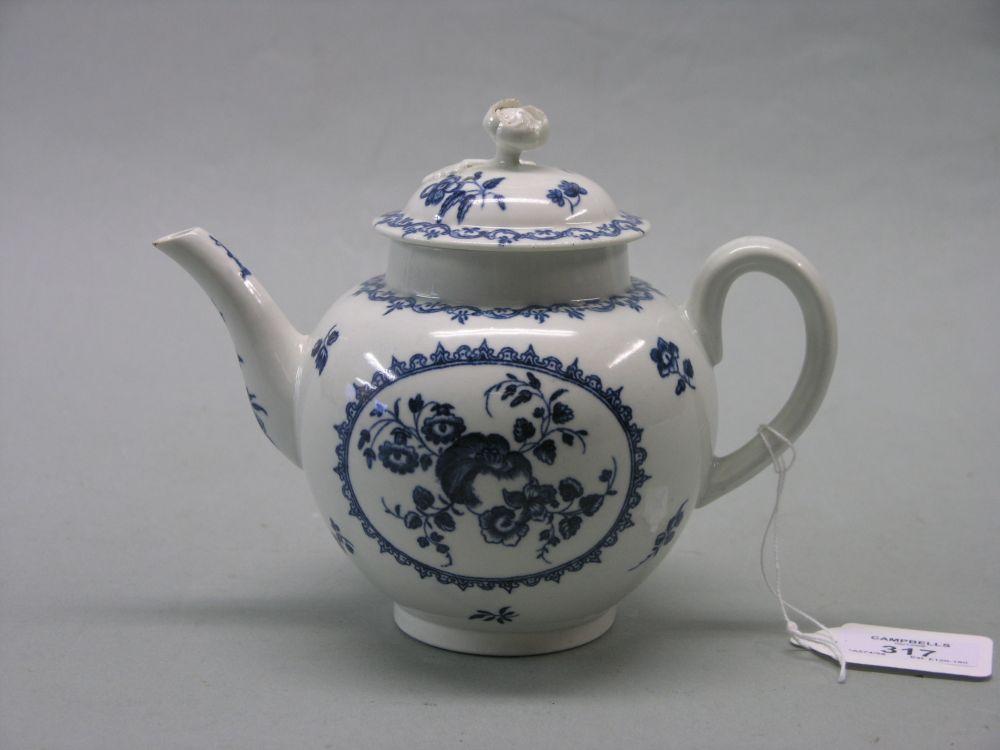 Appraisal: An th century Worcester teapot globular shape printed with flowers