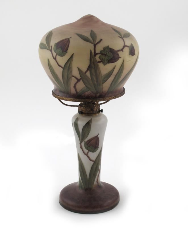 Appraisal: A painted glass table lamp