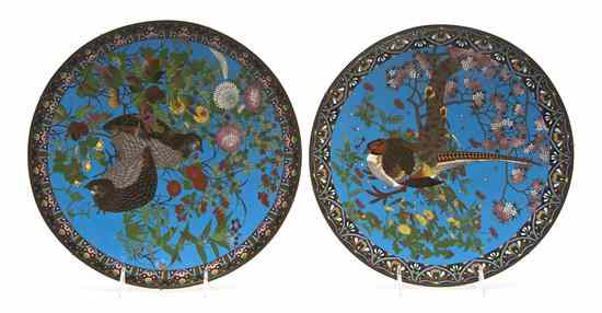 Appraisal: Two Cloisonne Chargers each of circular form decorated with birds