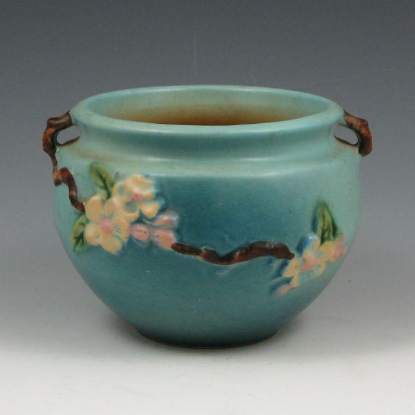 Appraisal: Roseville Apple Blossom jardiniere in blue Marked Roseville USA -