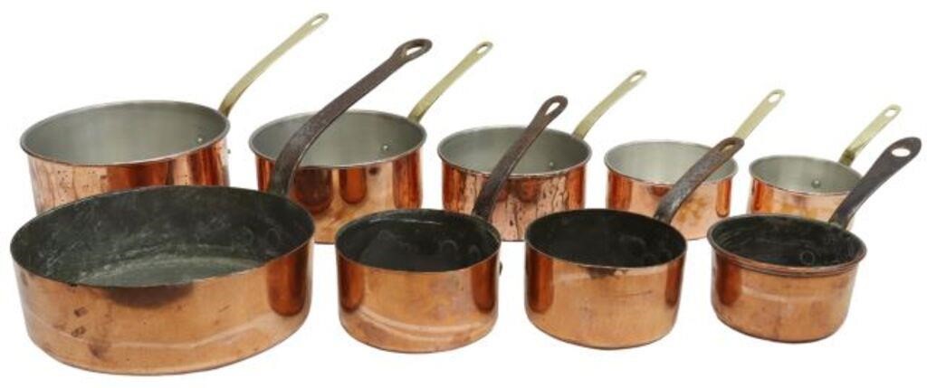 Appraisal: lot of French copper graduated saucepans in two sets comprising