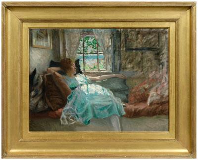 Appraisal: Painting attributed William Gilchrist woman resting by a window probably